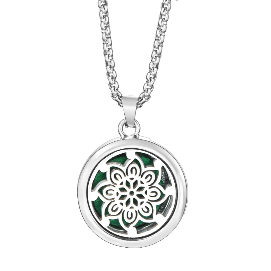 20mm Pattern Insert Perfume Pad Locket Necklace | Stainless Steel Aromatherapy Pendan alternate view