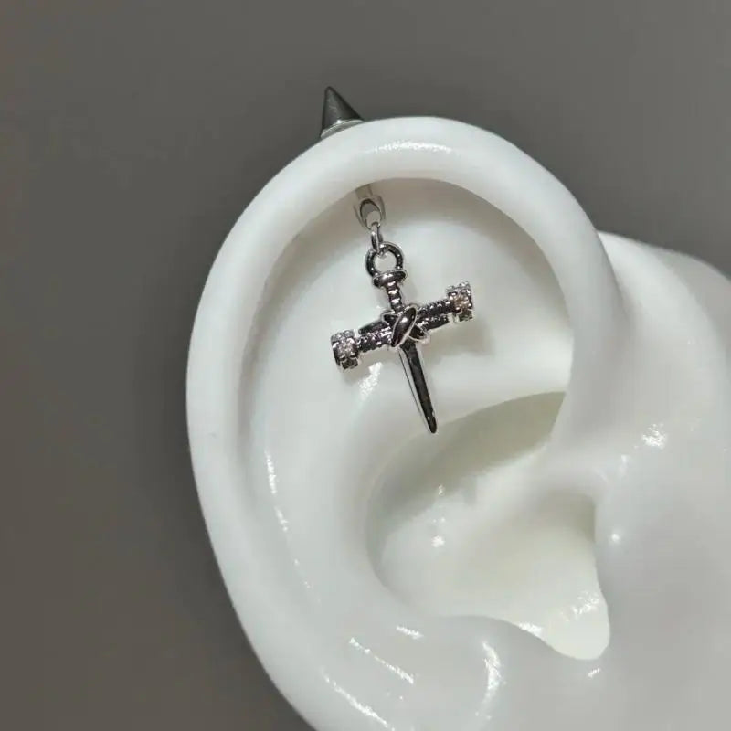 New Fashion Shiny Zircon Cross Ear Stud Women Ear Bone Nail Body Piercing Jewelry lifestyle view
