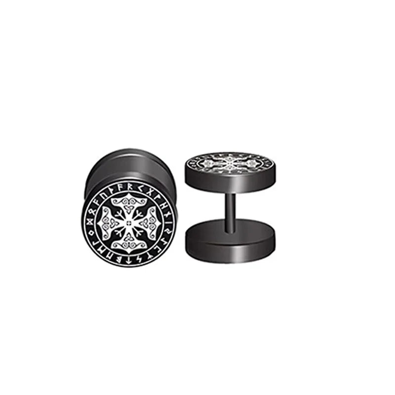 1Pair 18G Viking Rune Round Stud Earrings for Men Women, 316L Stainless Steel Cartila lifestyle view