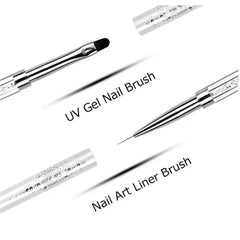 Pro Dual-Ended Builder Gel Nail Brush W/Rhinestone Handle - For French Tip, Polish Gel L detail view