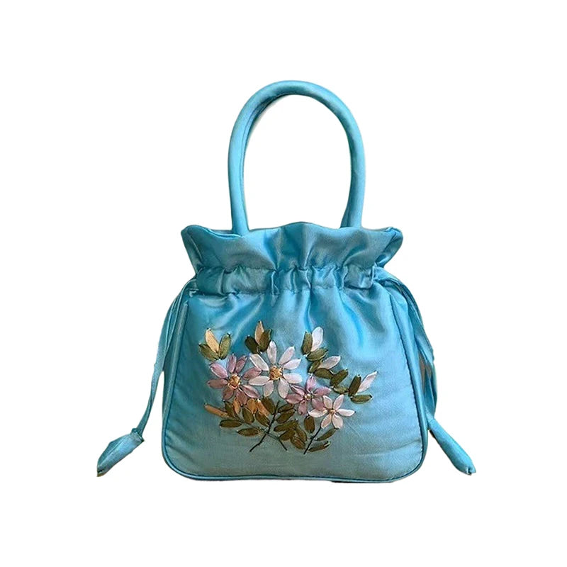 ZTBBAO Embroidered Flower Bucket Bag | Small Top Handle Handbag for Women additional angle