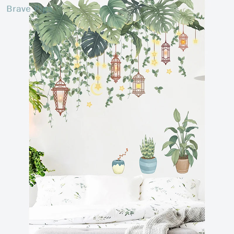Green Leaves Wall Stickers | Tropical Vinyl Decals for Home Decor close-up view