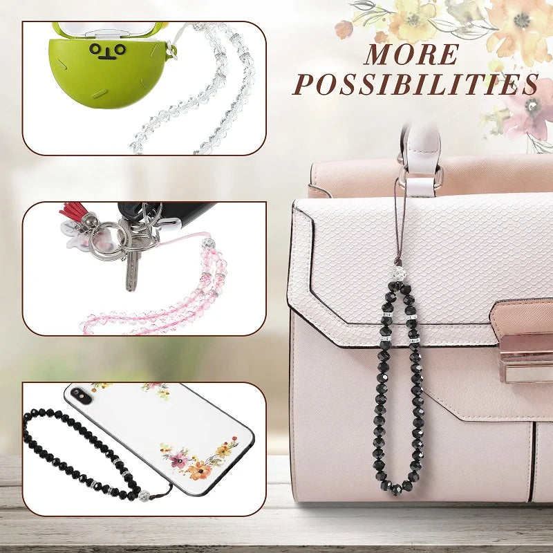 Crystal Beads Phone Charm Phone Lanyard Strap Hand Wrist Lanyard Strap Ladies Anti-Lo lifestyle view