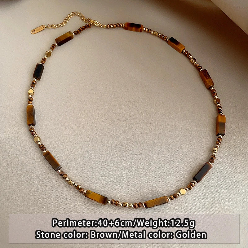 Retro Temperament Layered Tiger Eye Stone Pendant Necklace For Women Stainless Steel alternate view