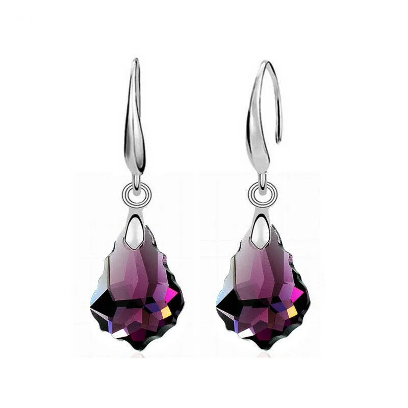 Purple Crystal Drop Pendant Necklace Set Zinc Alloy Trendy Women's Jewelry Set close-up view