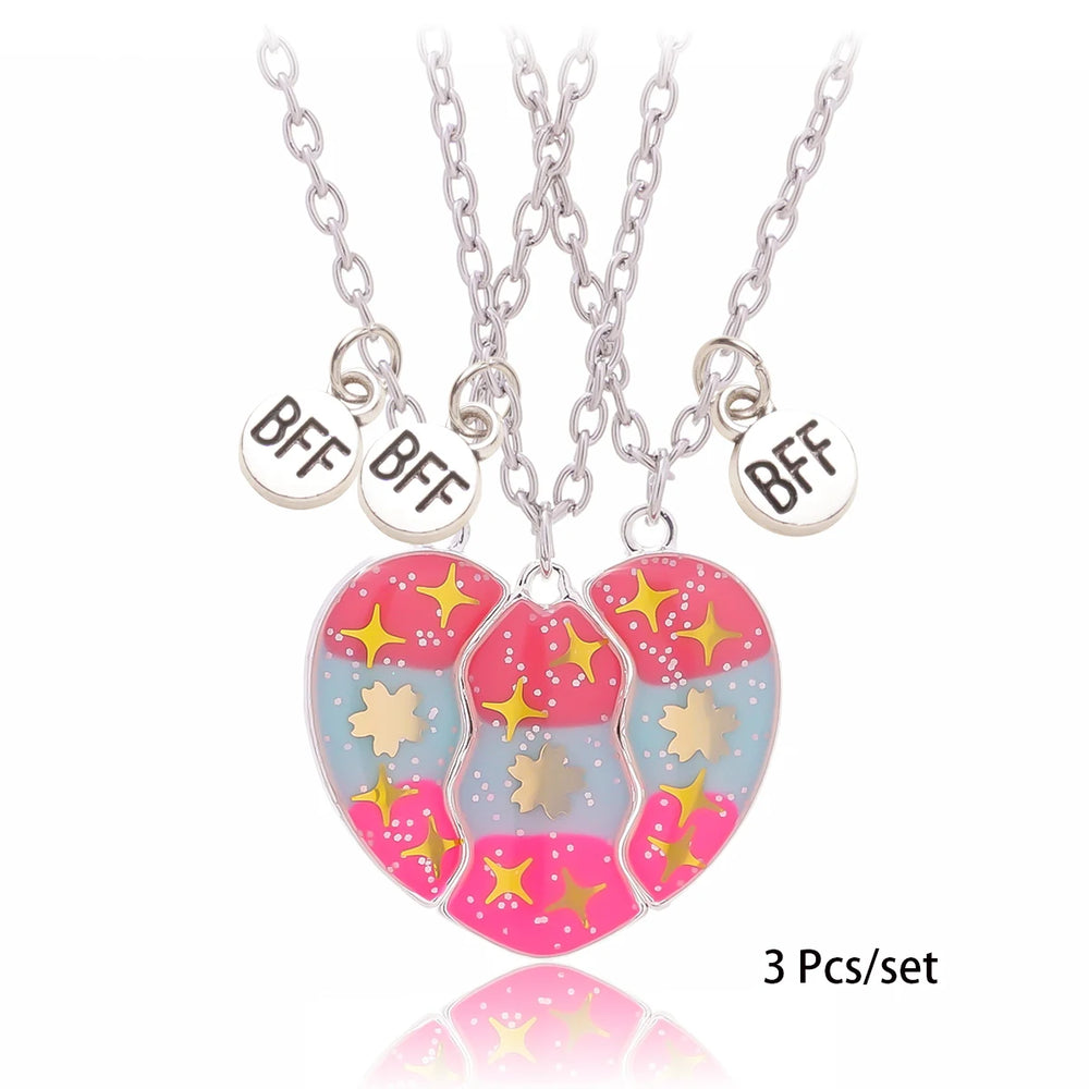3 Pcs/set Best Friends Pendant Necklace For Woman Magnetic Adjustable Rainbow Daisy Lo close-up view