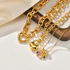 Charms Heart Pendant Necklace for Women, Golden Stainless Steel OT Toggle Necklace, Layered Necklace