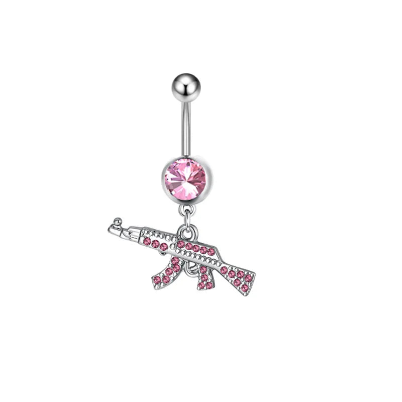 1PCS Pink Crown Belly Button Rings Jewelry Stainless Steel Heart Navel Piercing Barbe lifestyle view