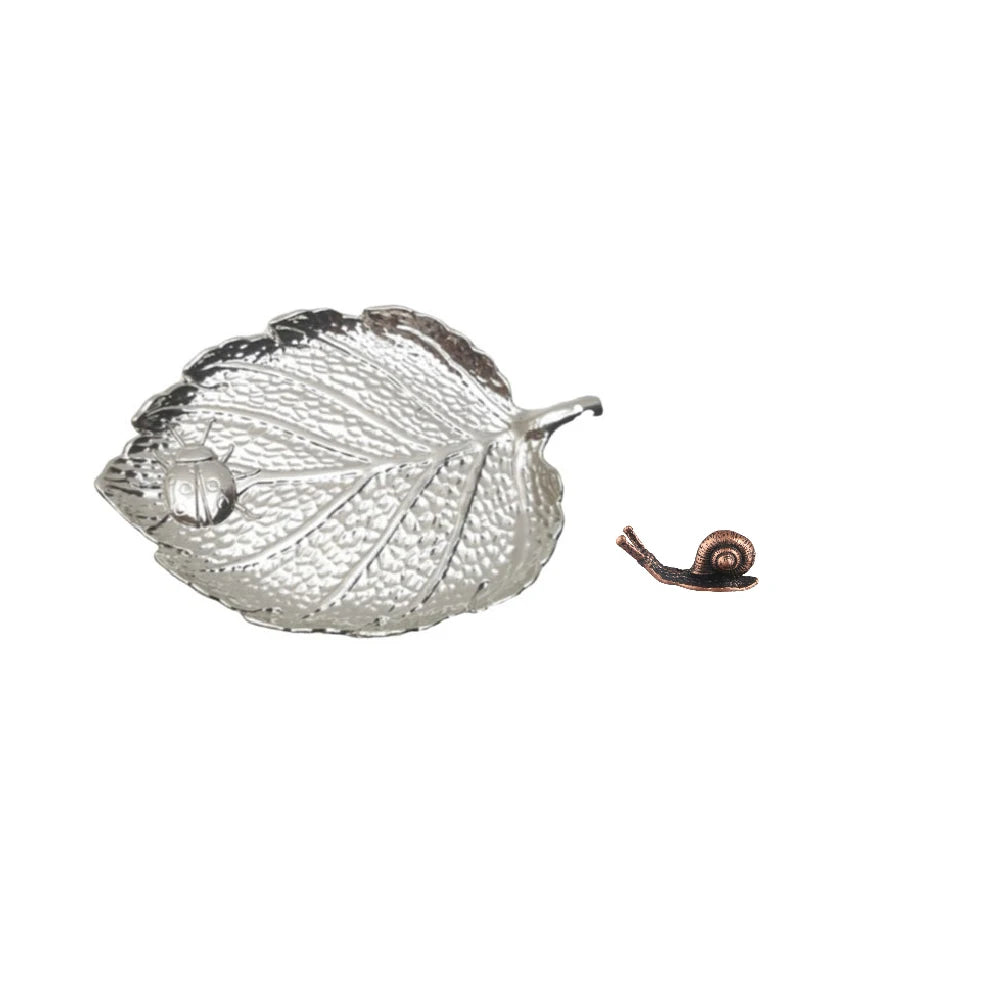 Leaf Snail Incense Burner | Antique Metal Incense Plate for Living Room additional angle