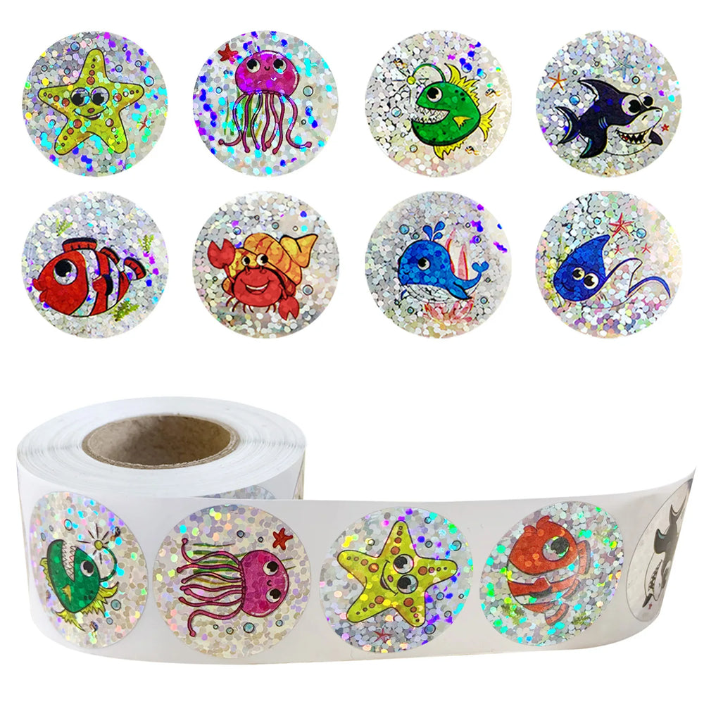 500pcs Rainbow Laser Marine Animal Stickers | DIY Scrapbooking Craft Stickers alternate view