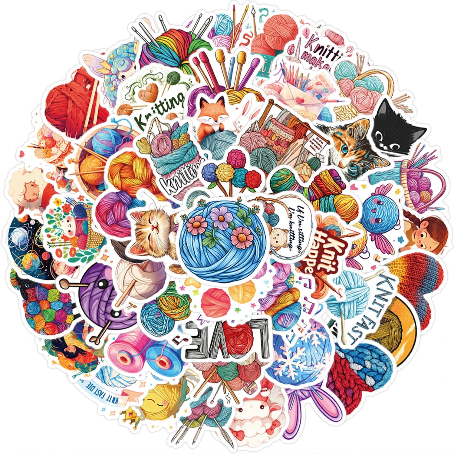 50 Creative Yarn Doodle Stickers Set | Vibrant Decals for Laptops and Water Bottles additional angle