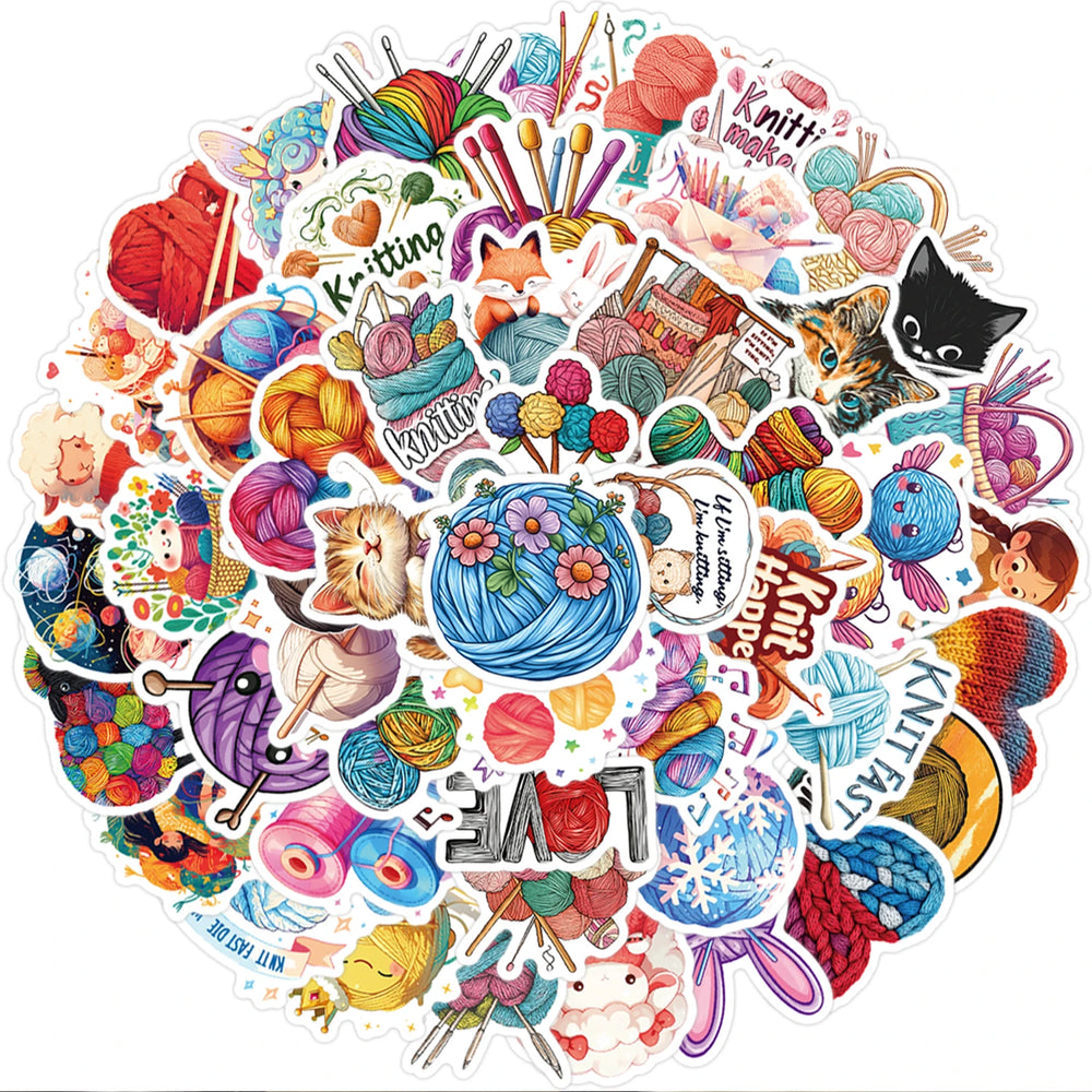 50 Creative Yarn Doodle Stickers Set | Vibrant Decals for Laptops and Water Bottles additional angle