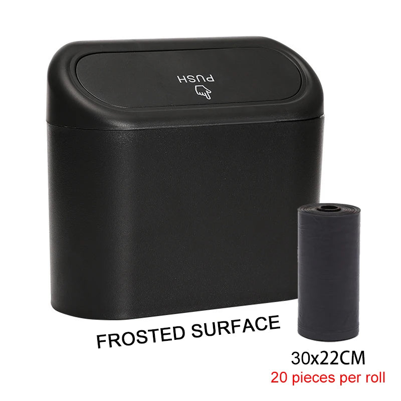 Car Trash Can Hanging Dustbin Garbage Box with Lid Car Interior Storage Case Trash Doo close-up view