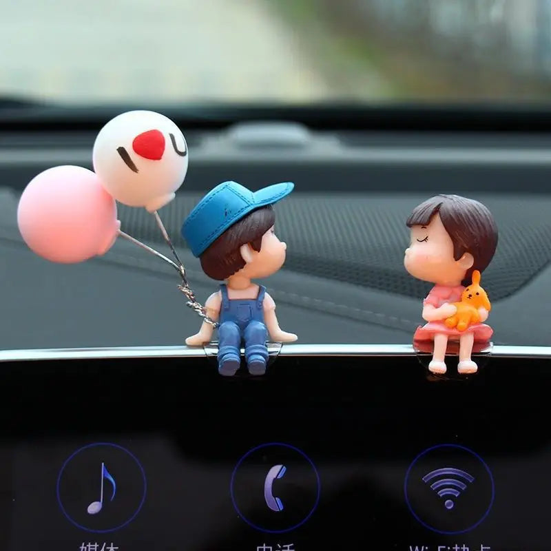 Cute Cartoon Couples Car Ornament Romantic Figurines Gifts close-up view