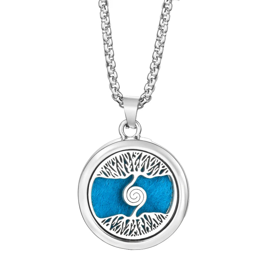 20mm Pattern Insert Perfume Pad Locket Necklace | Stainless Steel Aromatherapy Pendant close-up view