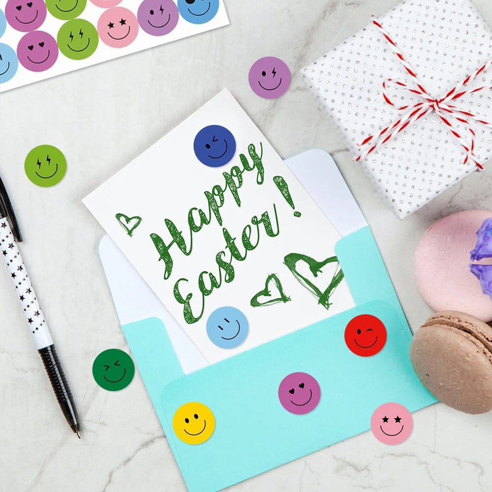 Reward Stickers for Children Cute Smile Face Diary DIY Colorful Scrapbooking Handmade close-up view