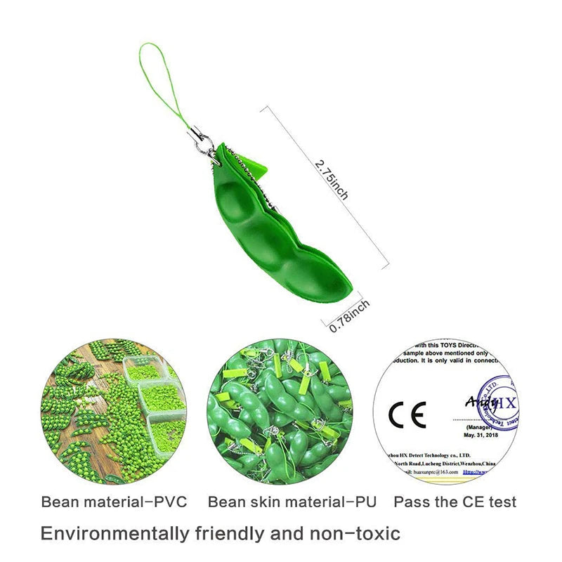 2Pcs Peapod Fidget Toy Squeeze A Bean Edamame Pea Keychain Keyring Extrusion Soybean lifestyle view