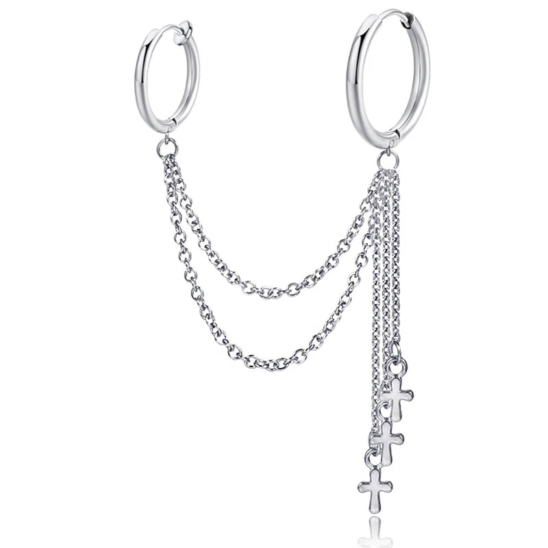 Punk Cross Tassel Earrings | Gothic Hip Hop Chain Stud Earrings lifestyle view