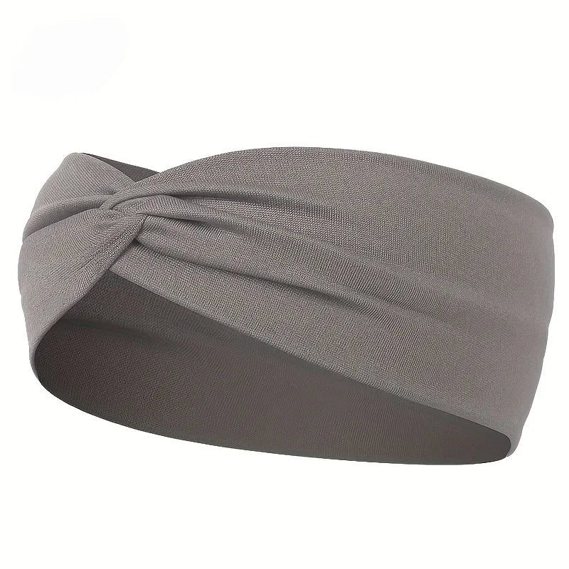 Simple Solid Color Cross Knotted Elastic Wide Headband Women Unisex Sports Yoga Hair B close-up view