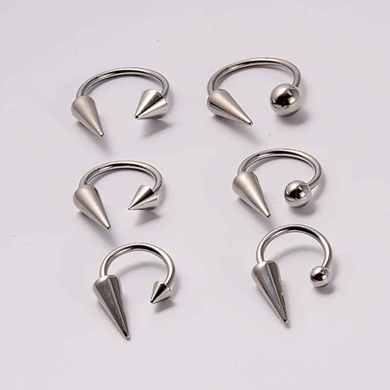 16G Stainless Steel Cone Septum Ring Horseshoe Nose Piercing Spike Lip Tragus Helix E alternate view