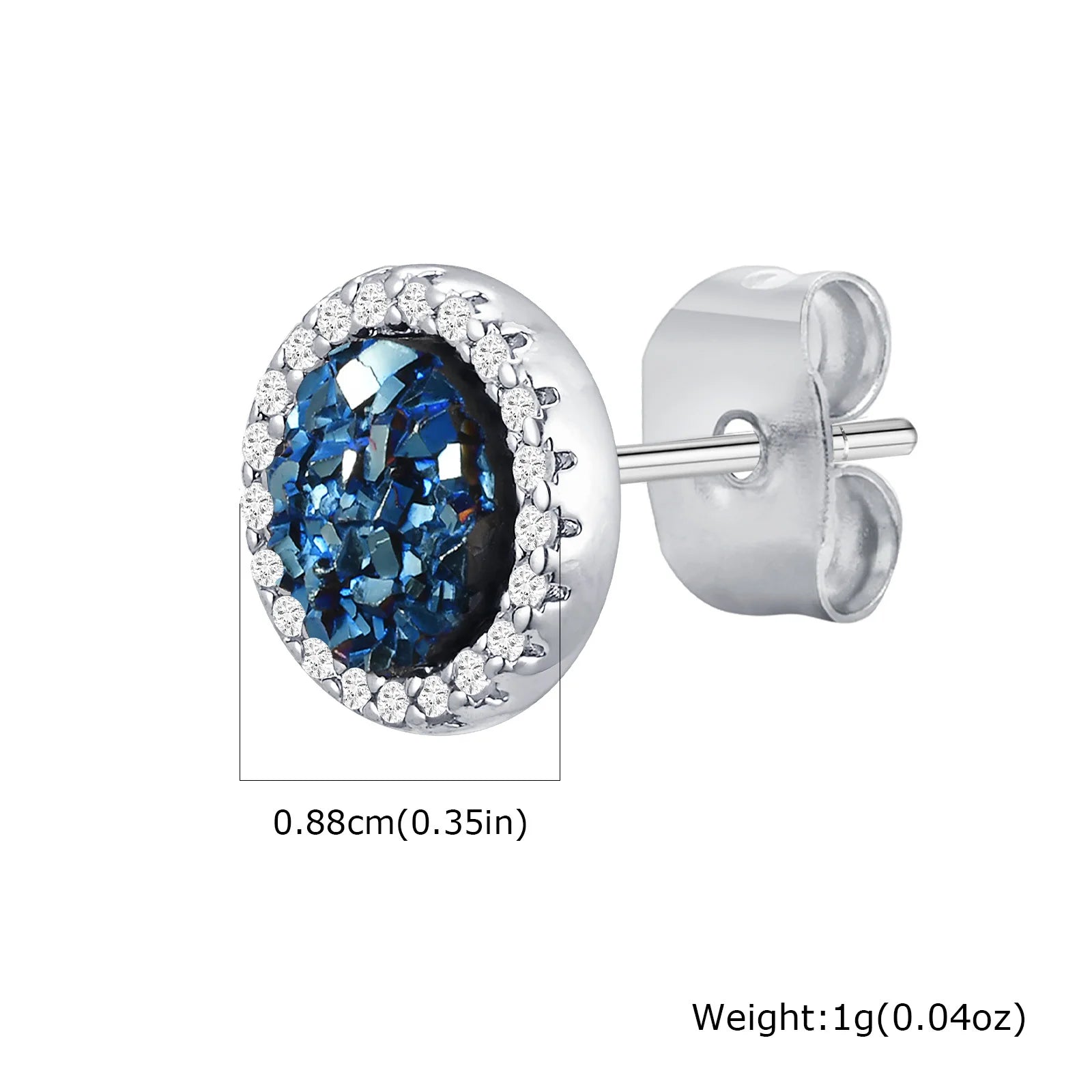 Shattered Zircon Stud Earrings for Men Boys | Hypoallergenic Round Minimalist Jewelry close-up view