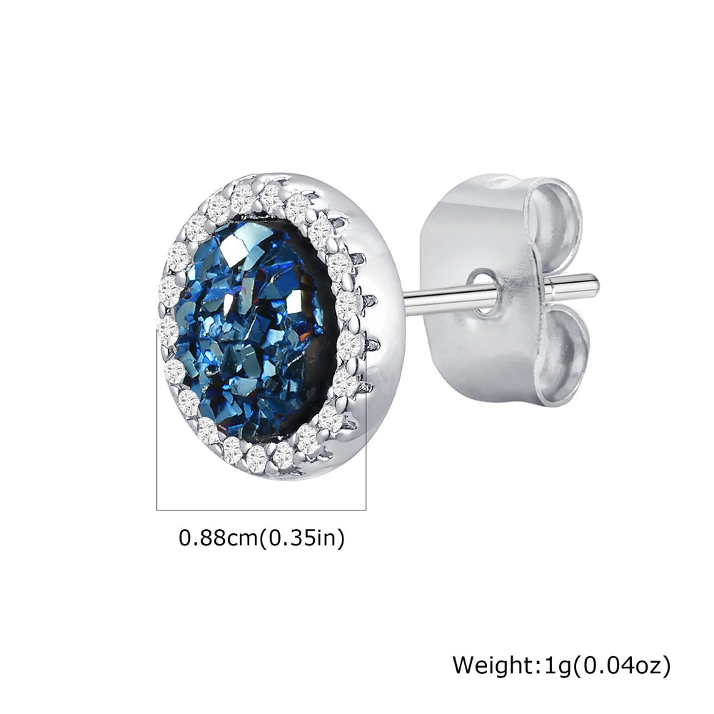 Shattered Zircon Stud Earrings for Men Boys | Hypoallergenic Round Minimalist Jewelry close-up view