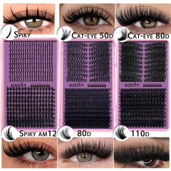 QUEENICE Three Fold Updated New DIY False Eyelash Extension 6 Mixed Styles Fluffy Voluminous  Cat eye Spiky lash extensions