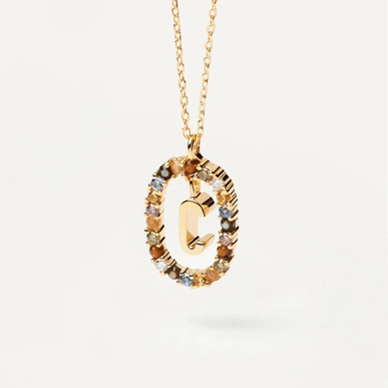 925 Sterling Silver Gold Initial Necklace | Personalized Letter Pendant with Zirconia alternate view
