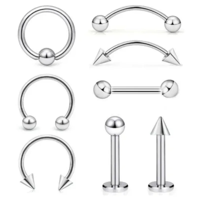 8Pcs Stainless Steel Eyebrow Rings, Lip Ring Nose Hoop Tongue Ring Septum Nose Pier additional angle