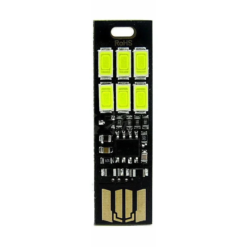 Mini USB Card Light | 6 LED Touch Dimming Keychain Night Light close-up view