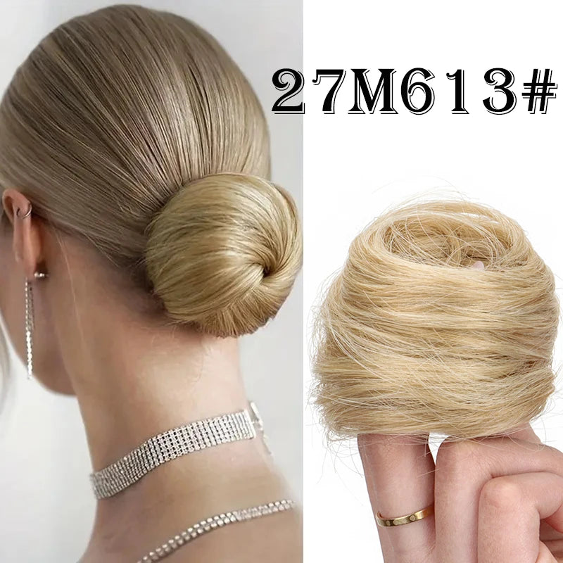 Elegant Synthetic Hair Bun for Women Soft Comfortable Chignon Style Elastic Rubber Band detail view