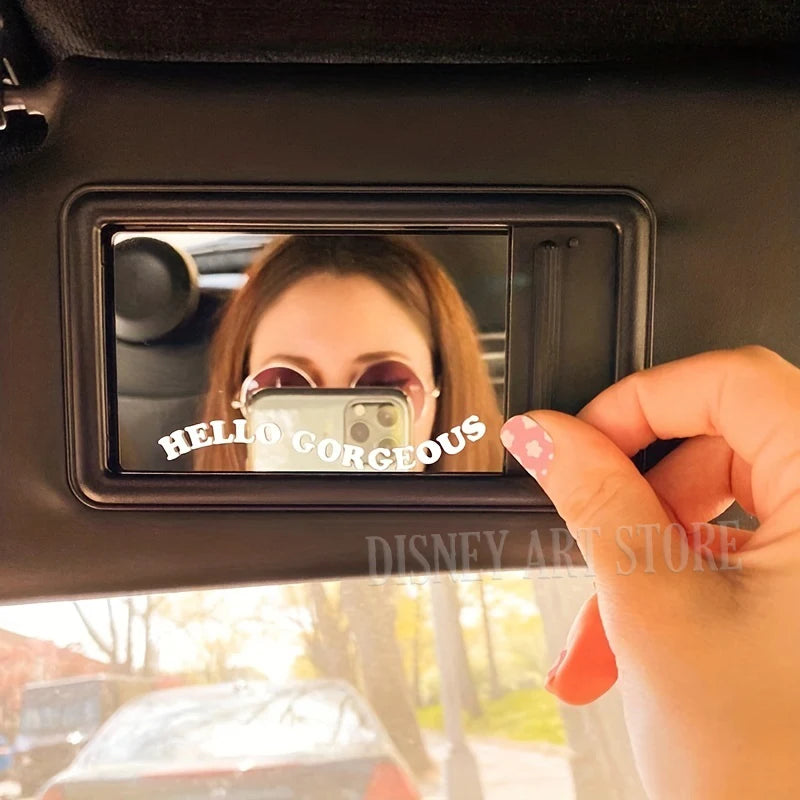 Self-Care Motivational Rearview Mirror Decal | Cute Car Vinyl Sticker close-up view