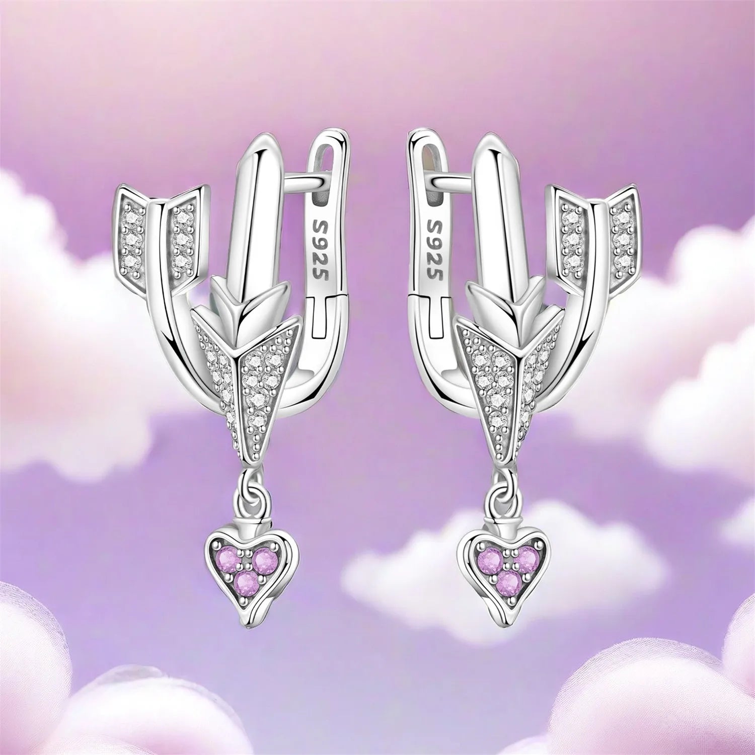 PANPOKI 925 Sterling Silver Cupid Arrow Love Earring Original Jewelry Drop Earrings W lifestyle view