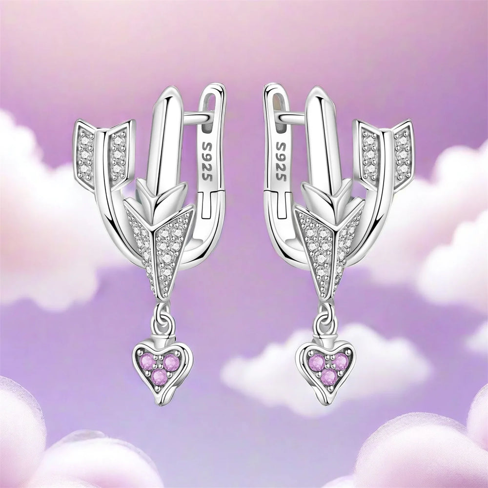 PANPOKI 925 Sterling Silver Cupid Arrow Love Earring Original Jewelry Drop Earrings W lifestyle view