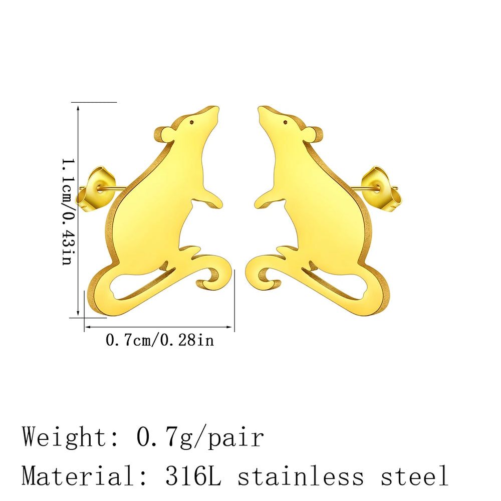 Kinitial Adorable Rat Stud Earrings Stainless Steel Cute Rodent Party Jewelry Accesso alternate view