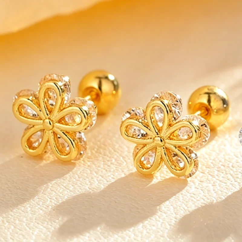 Heart Stud Earrings for Women | Hypoallergenic Screw Back Piercing Jewelry close-up view