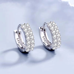 925 Sterling silver elegant Double row crystal Round Earrings Stud for women Fashion Wedding accesso