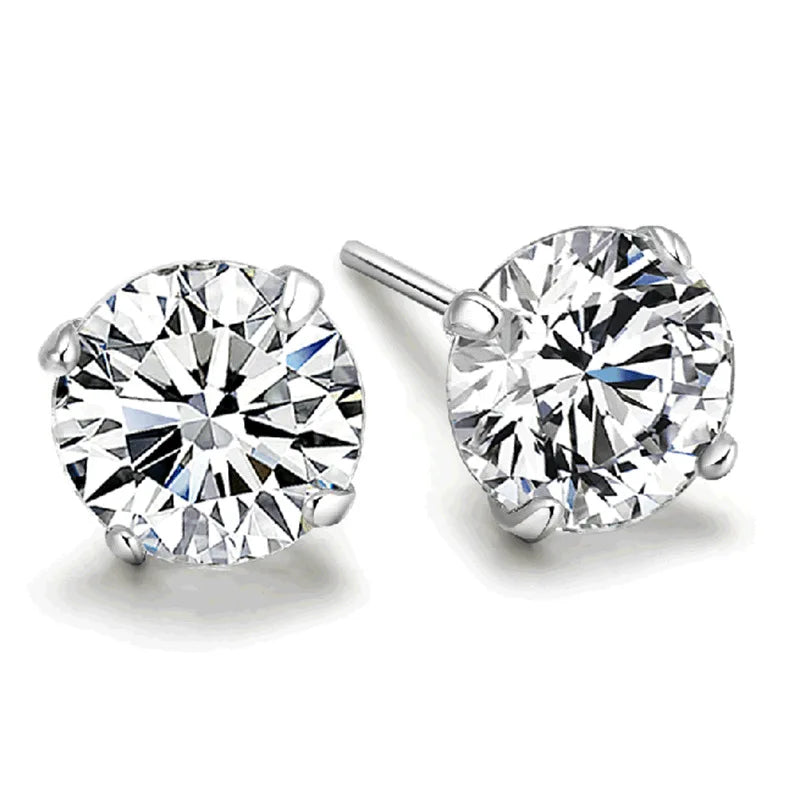 925 Sterling Silver Zircon Crystal 4 Claw Cut Earrings 3/4/5/6mm Earrings For Women additional angle