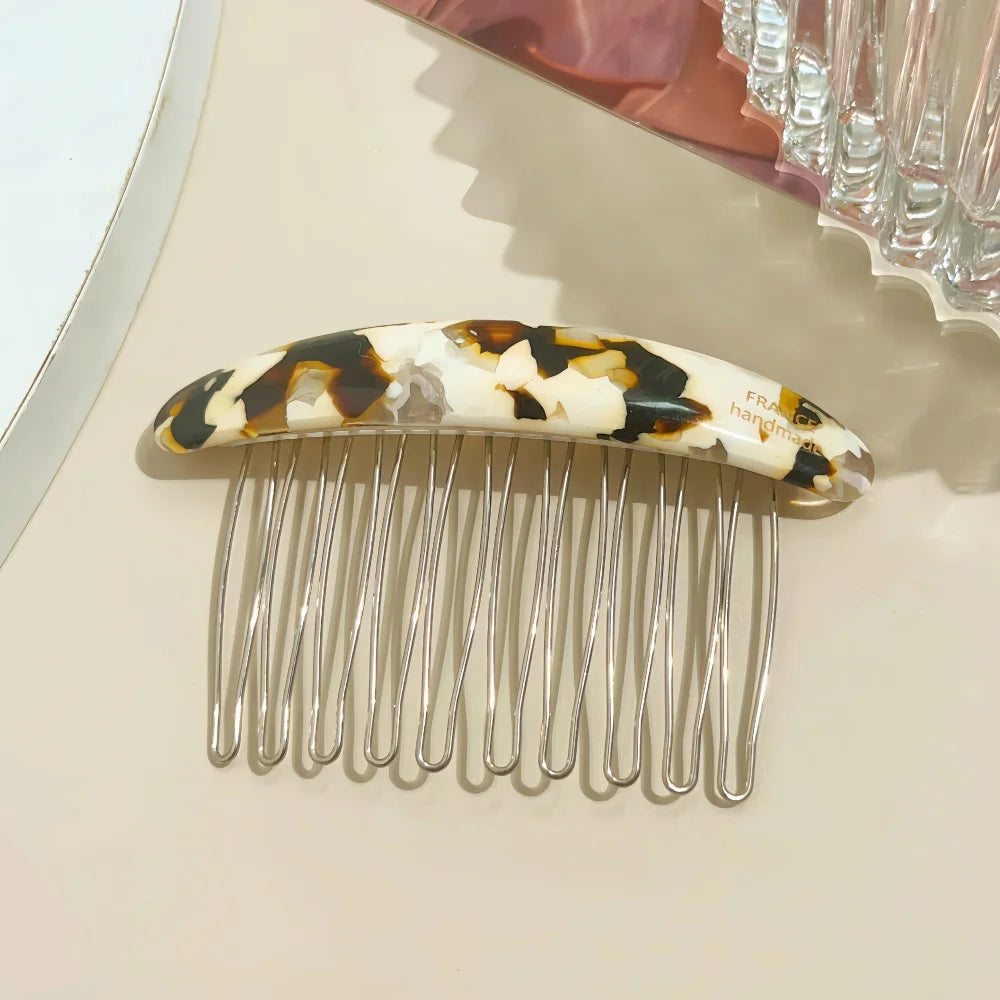 1/2pcs Acetate Metal Hair Combs Clips for Women Girls Side Bangs Upside-down Hairpins close-up view