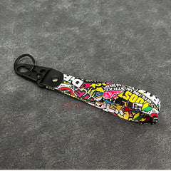 Nylon Key Strap Embroidery Lanyard | JDM Racing Car Keychain close-up view