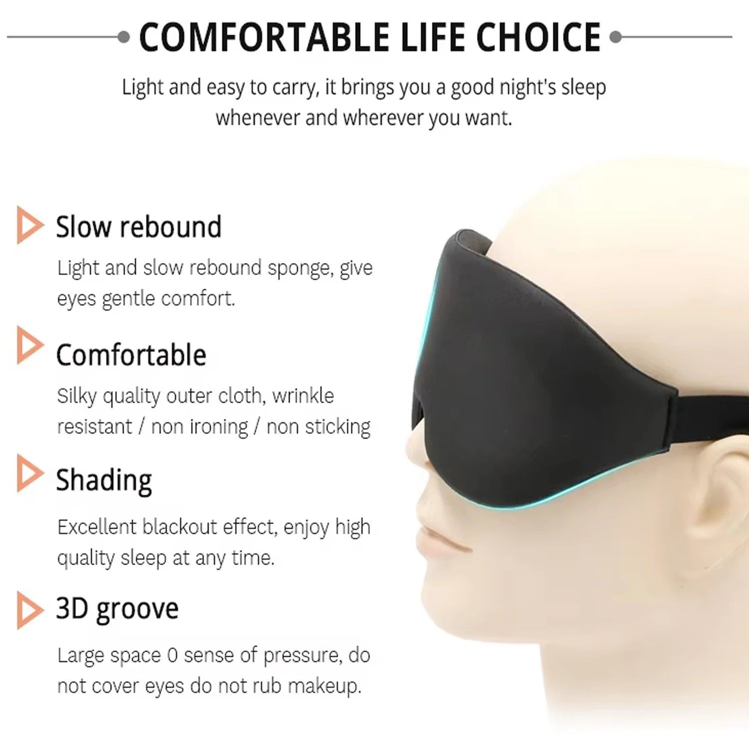 3D Sleep Mask with Zero Eye Pressure | Light Blocking Travel Eye Mask close-up view