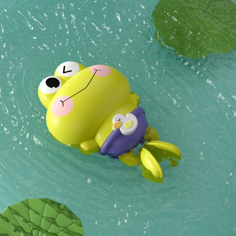 Children's bath toys - Clockwork frogs that float and swim close-up view