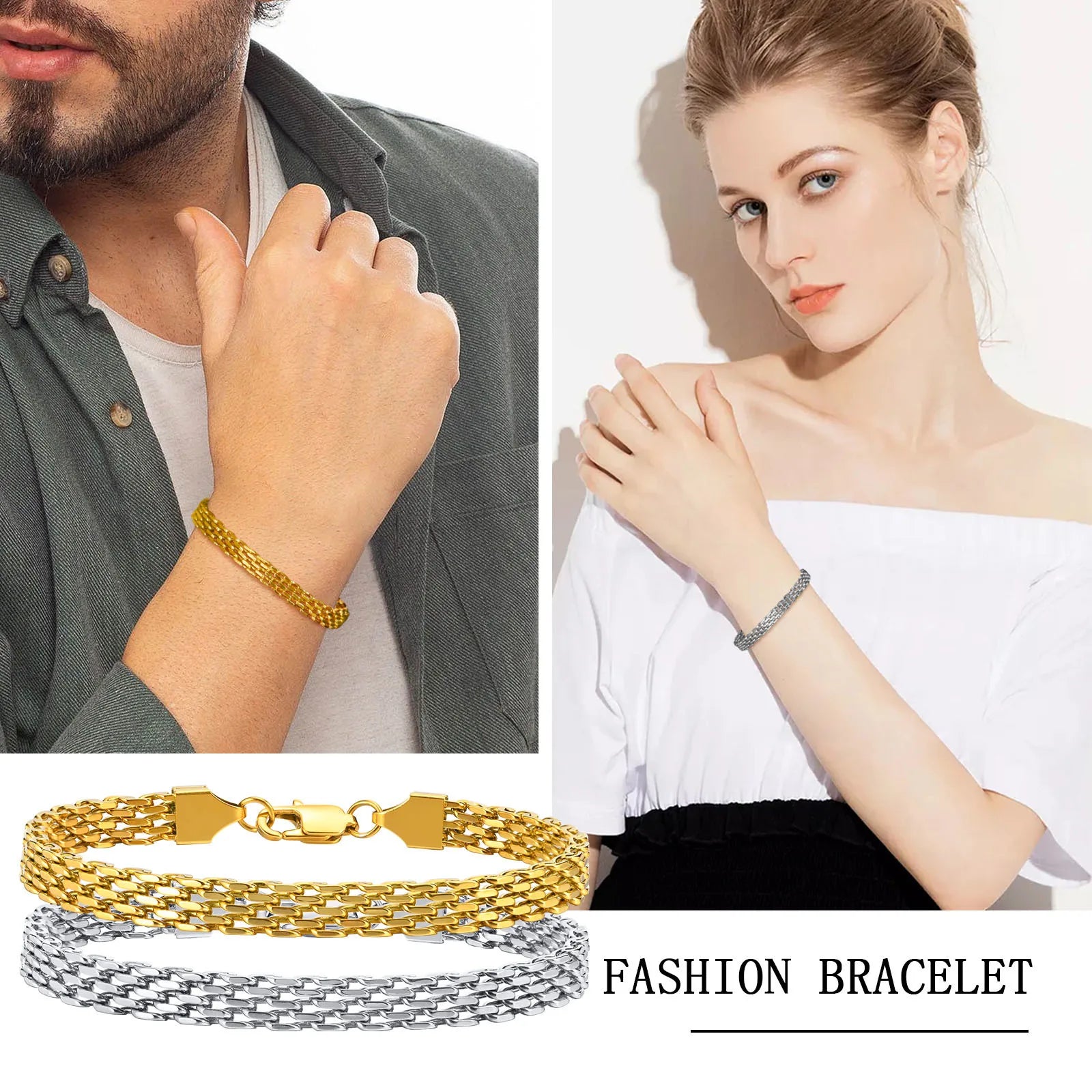Stainless Steel Mesh Link Chain Bracelet | Unisex Italian Chain Jewelry Gift additional angle
