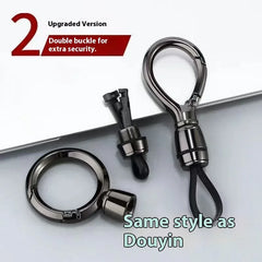 Men High-End Metal Keychain Simple Car Key Chain with Waist Hook Anti-Lo Leather Rope And Keychain R
