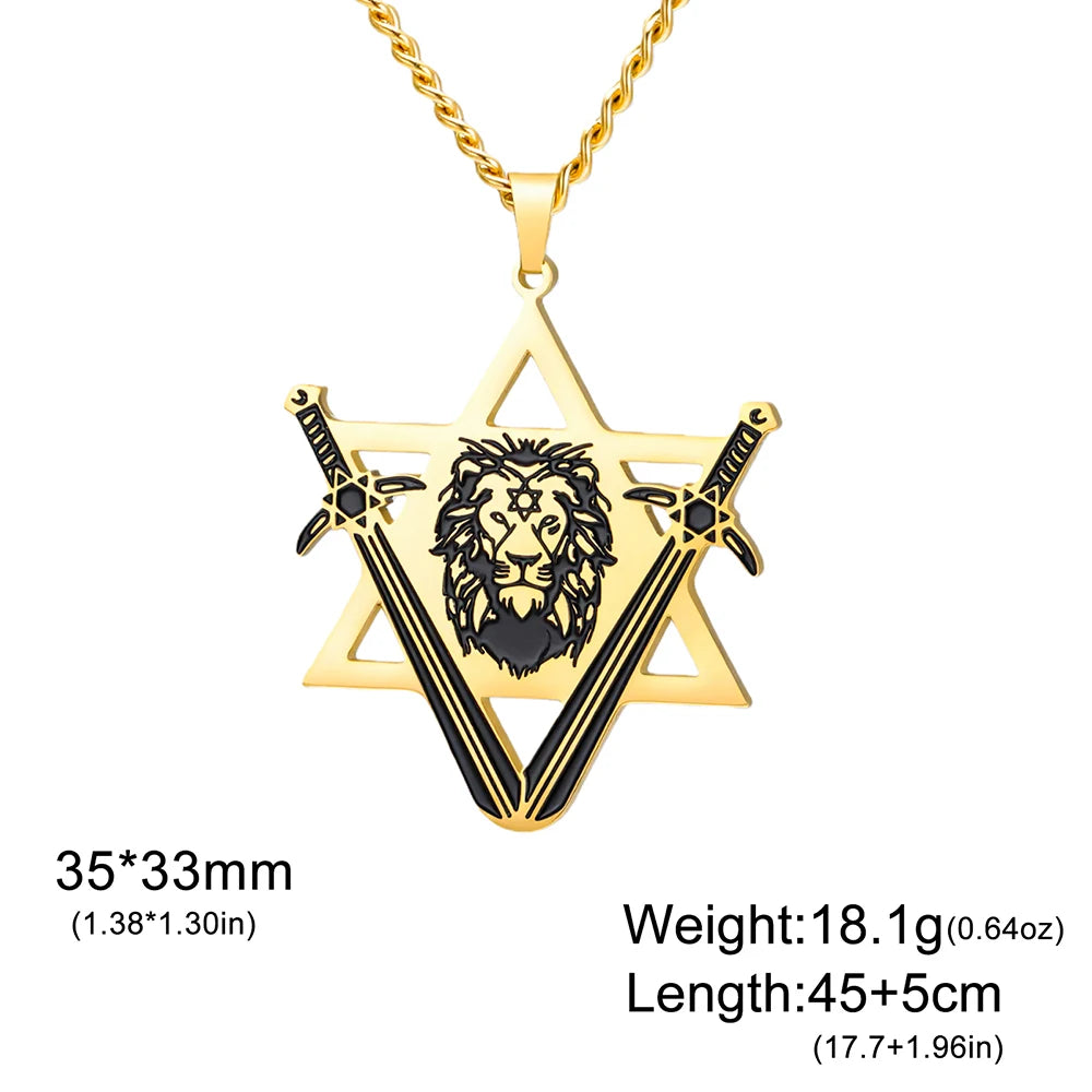 Dawapara Victory Swords Lion of Judah and Star of David Necklace | Judaica Protection close-up view