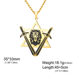 Dawapara Victory Swords Lion of Judah and Star of David Necklace | Judaica Protection close-up view