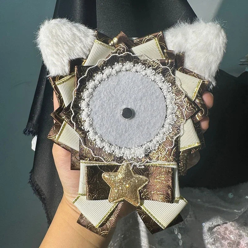 Cute Lolita Badge Base Tray with Cat Ear Handmade Badge Holders for Itabag Ornament De close-up view