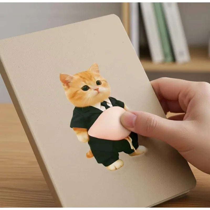 Kawaii Cat Belly Sticker 3D Cute Kitten with Orange Outfit on Pink , Soft Silicone Self-Adhesive Bubble Sticker for Decor, Phone