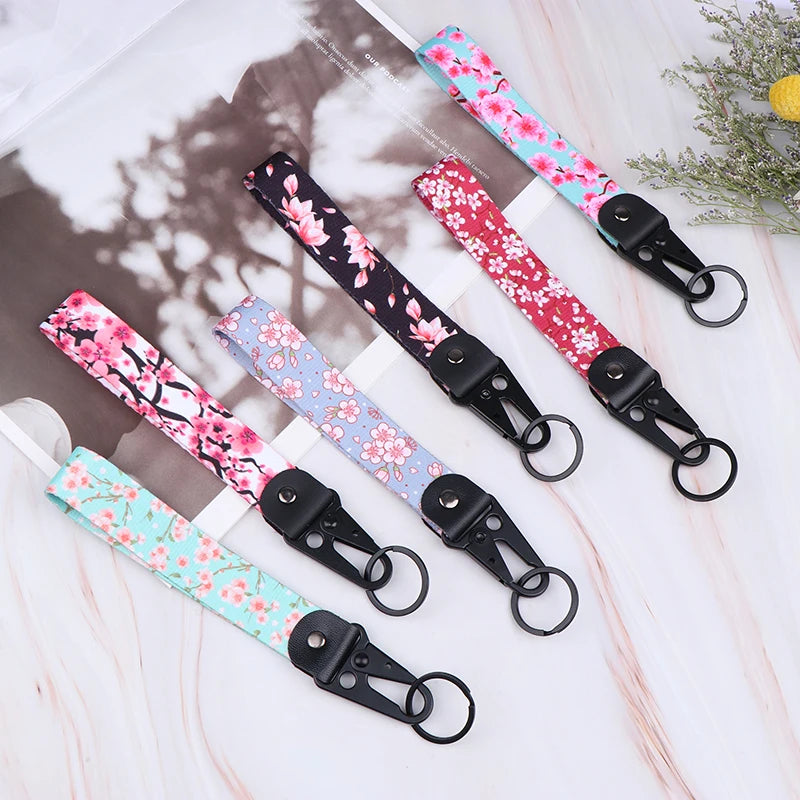 Sakura Cherry Blossom Car Keychain Lanyard | Metal Key Holder with Alloy Clip