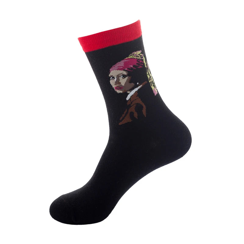 1 Pair Van Gogh Starry Night Cotton Socks Women Men Mona Lisa Oil Painting Retro-classical Series Skateboard Casual Couple Socks